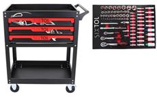 Dílenský vozík s nářadím MECHANIC TROLLEY JASON 80, 3 šuplíky, 1 police, 80 ks nářadí SIXTOL