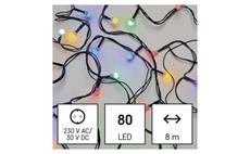 LED vánoční cherry řetěz – kuličky, 8 m, venkovní i vnitřní, multicolor, časovač