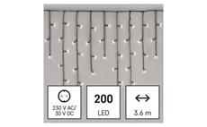 LED vánoční rampouchy, 3,6 m, venkovní i vnitřní, studená bílá, programy