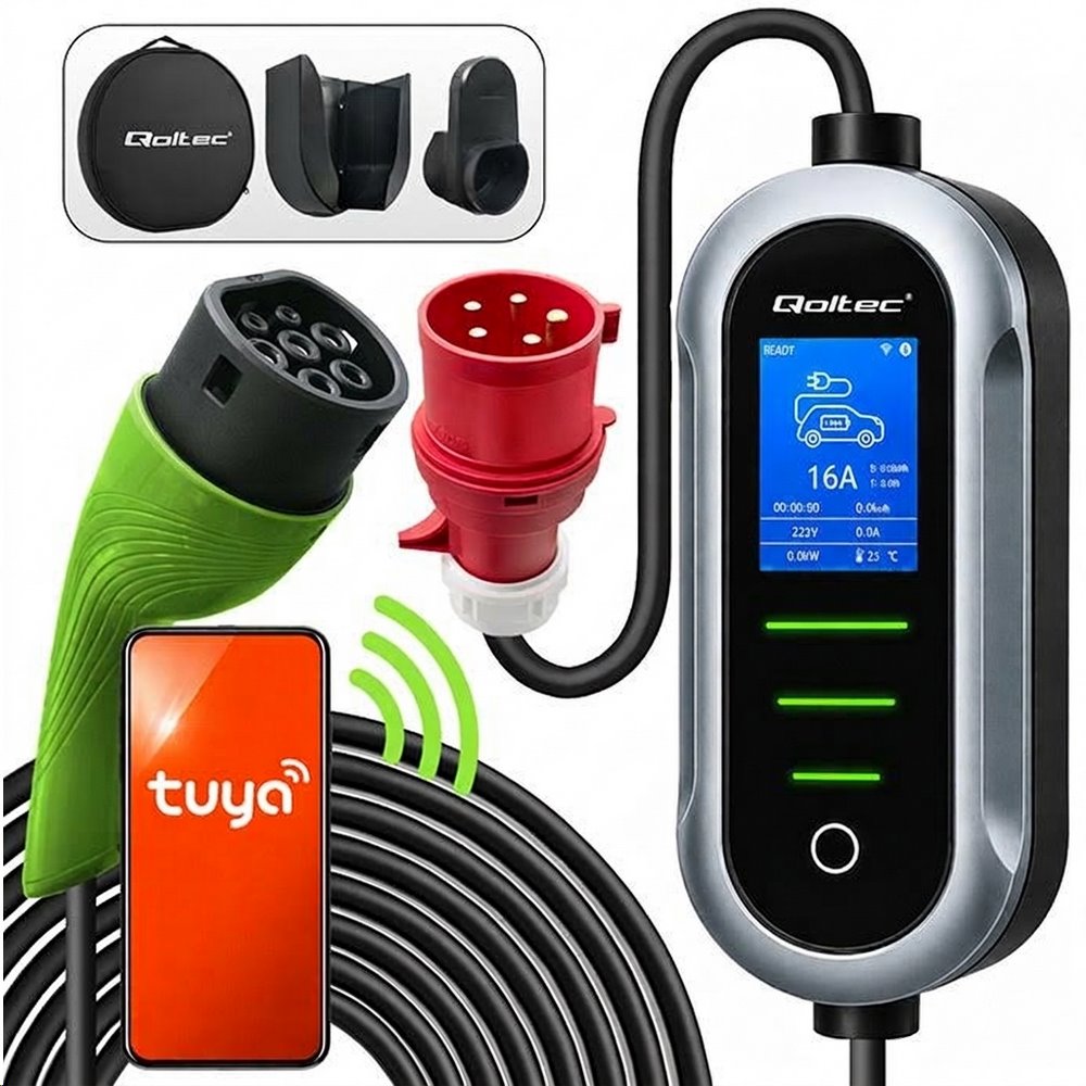 Přenosná nabíječka Qoltec 52720 5m /16A, 400V, CEE 5pin - Type 2, Wi-Fi/ Přenosná nabíječka Qoltec 52720 5m /16A, 400V, CEE 5pin - Type 2, Wi-Fi/
