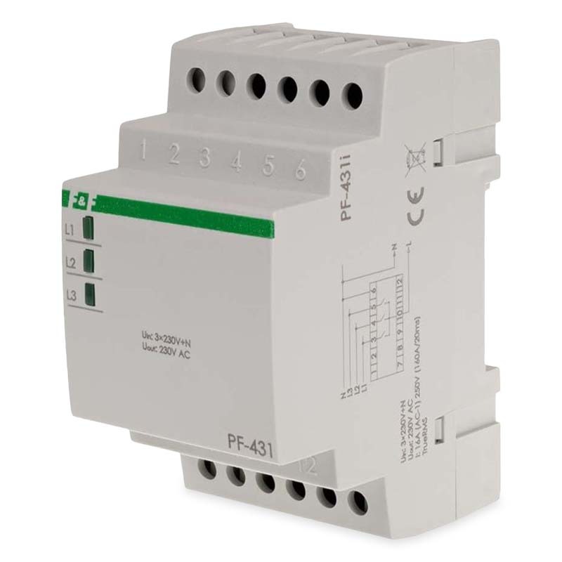 Přepínač fází automatický F&F PF-431 LED TRMS na DIN lištu Přepínač fází automatický F&F PF-431 LED TRMS na DIN lištu