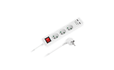 Prodlužovací kabel REBEL URZ3202-1,5 3 zásuvky, 1,5m, vypínač,  2x USB, bílá