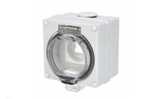   TITAN IP66 Zásuvka 16A/250V/2P+PE s ochranným kolíkem, šedá, transparentní víko, nástěnná