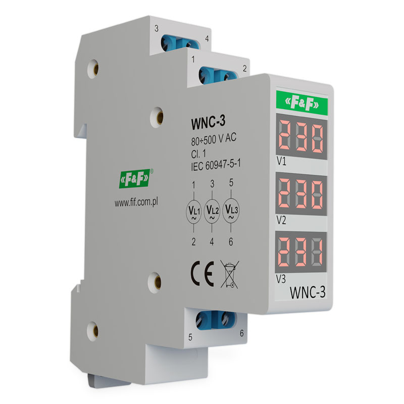 Voltmetr třífázový F&F WNC-3 na DIN lištu Voltmetr třífázový F&F WNC-3 na DIN lištu