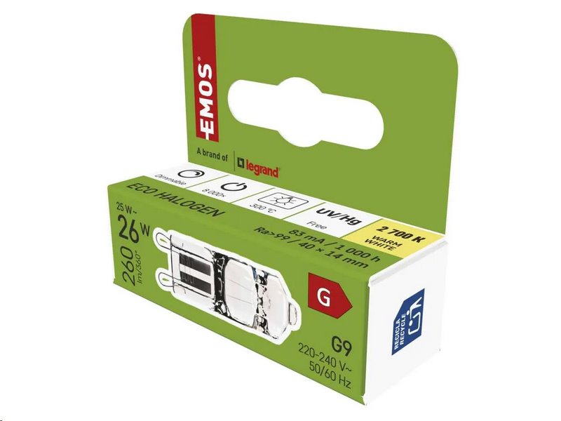 Žárovka halogenová EMOS ZE0304 / JC 25W G9 teplá bílá 300°C Žárovka halogenová EMOS ZE0304 / JC 25W G9 teplá bílá 300°C